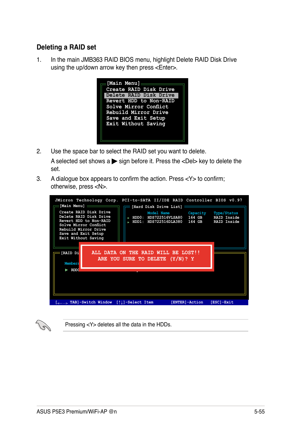 Deleting a raid set | Asus P5E3 Premium/WiFi-AP@n User Manual | Page 173 / 198