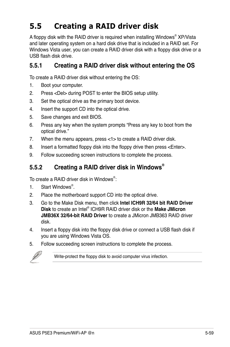 5 creating a raid driver disk, 2 creating a raid driver disk in windows | Asus P5E3 Premium/WiFi-AP@n User Manual | Page 177 / 198