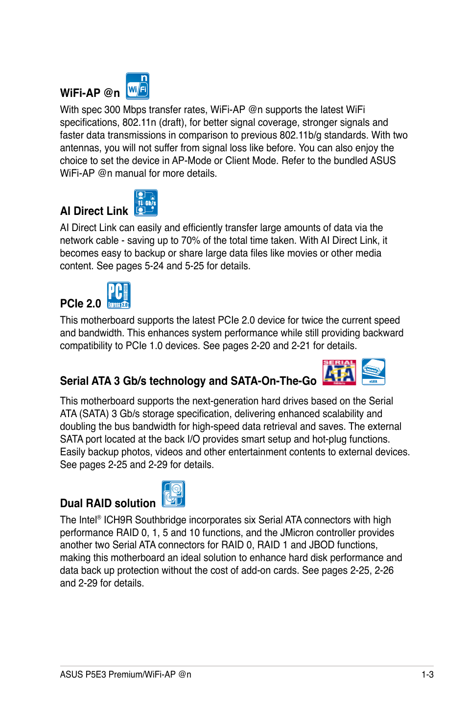 Asus P5E3 Premium/WiFi-AP@n User Manual | Page 19 / 198