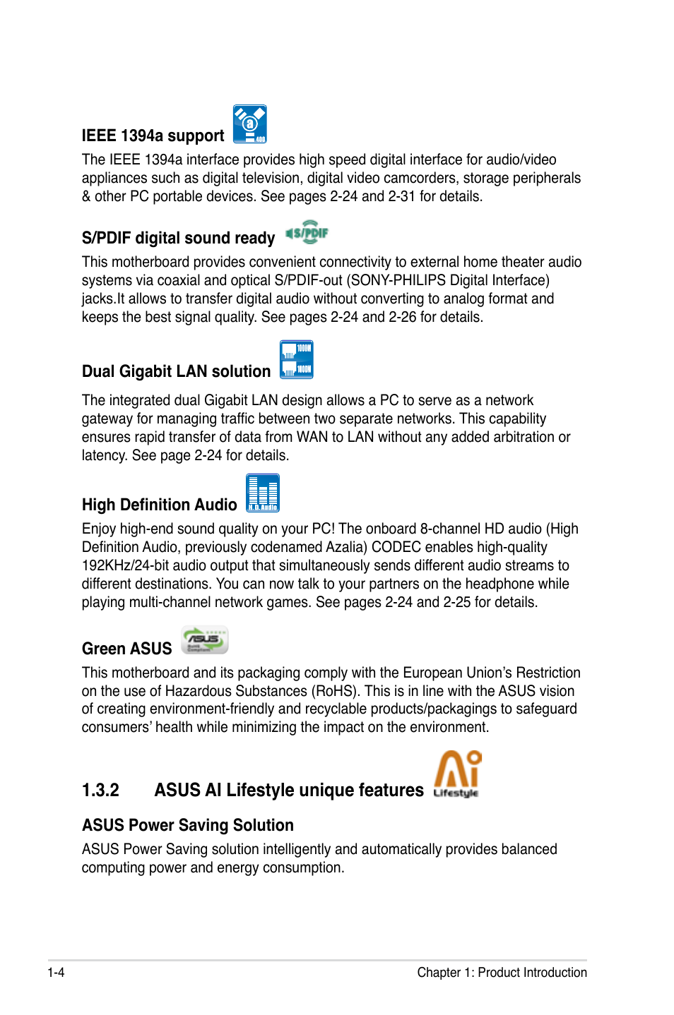 2 asus ai lifestyle unique features | Asus P5E3 Premium/WiFi-AP@n User Manual | Page 20 / 198