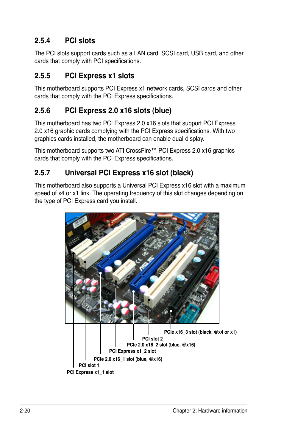 4 pci slots, 5 pci express x1 slots, 7 universal pci express x16 slot (black) | Asus P5E3 Premium/WiFi-AP@n User Manual | Page 46 / 198