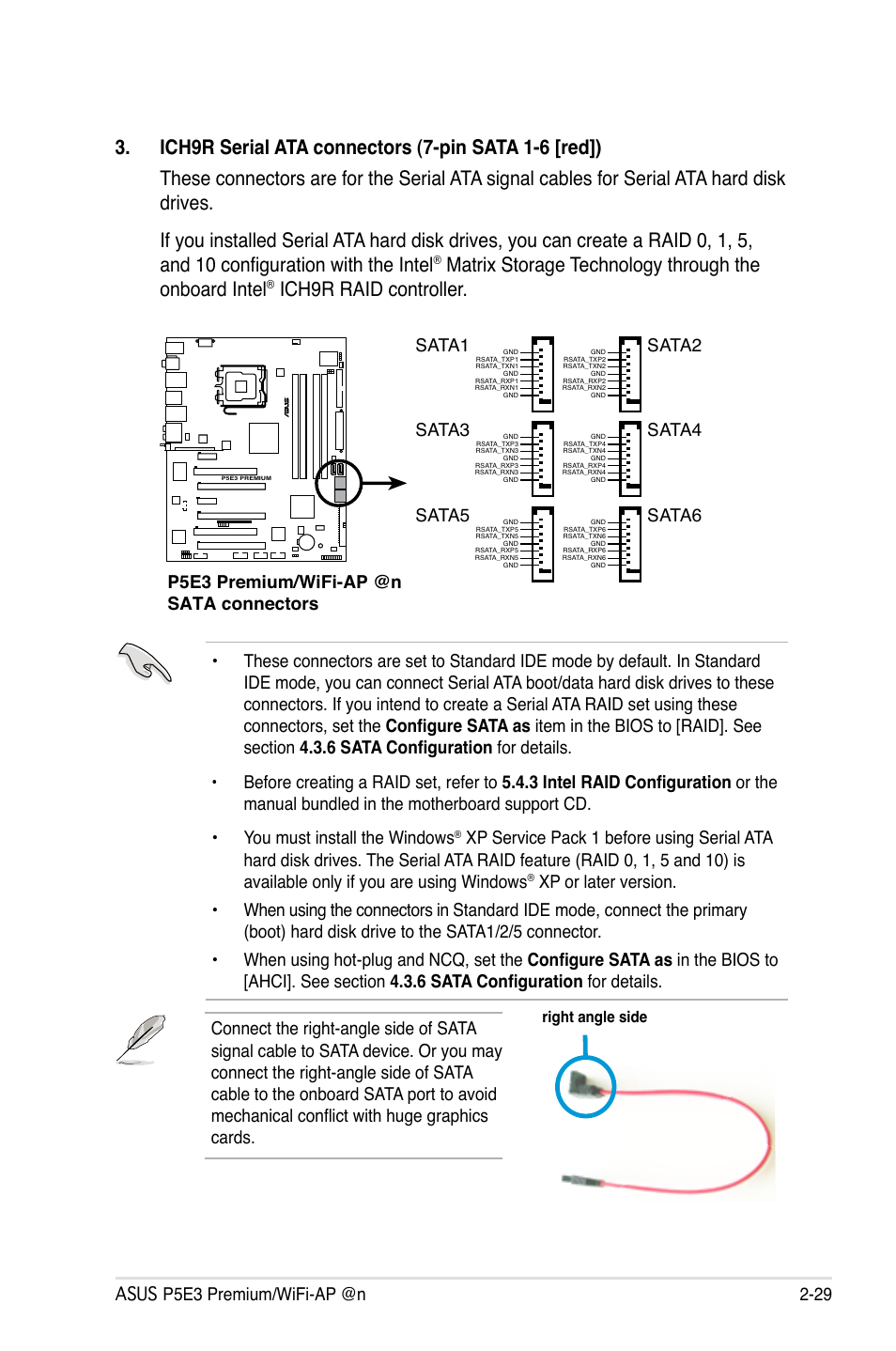 Ich9r raid controller, P5e3 premium/wifi-ap @n sata connectors, Sata1 | Sata2, Sata3, Sata4, Sata5, Sata6 | Asus P5E3 Premium/WiFi-AP@n User Manual | Page 55 / 198