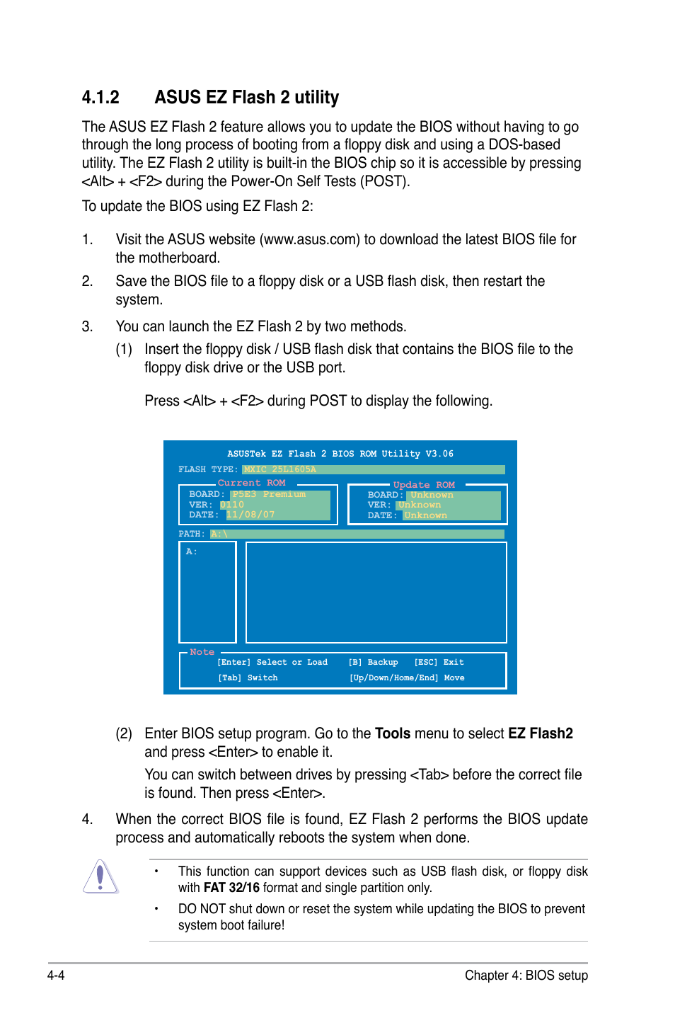 2 asus ez flash 2 utility | Asus P5E3 Premium/WiFi-AP@n User Manual | Page 76 / 198
