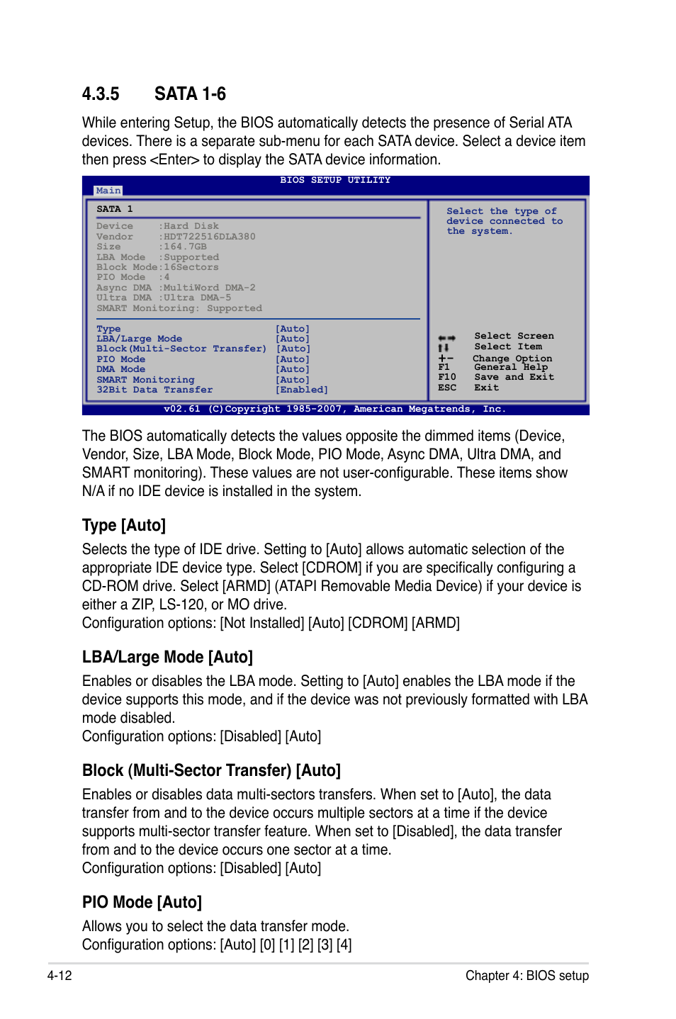 5 sata 1-6, Type [auto, Lba/large mode [auto | Block (multi-sector transfer) [auto, Pio mode [auto | Asus P5E3 Premium/WiFi-AP@n User Manual | Page 84 / 198