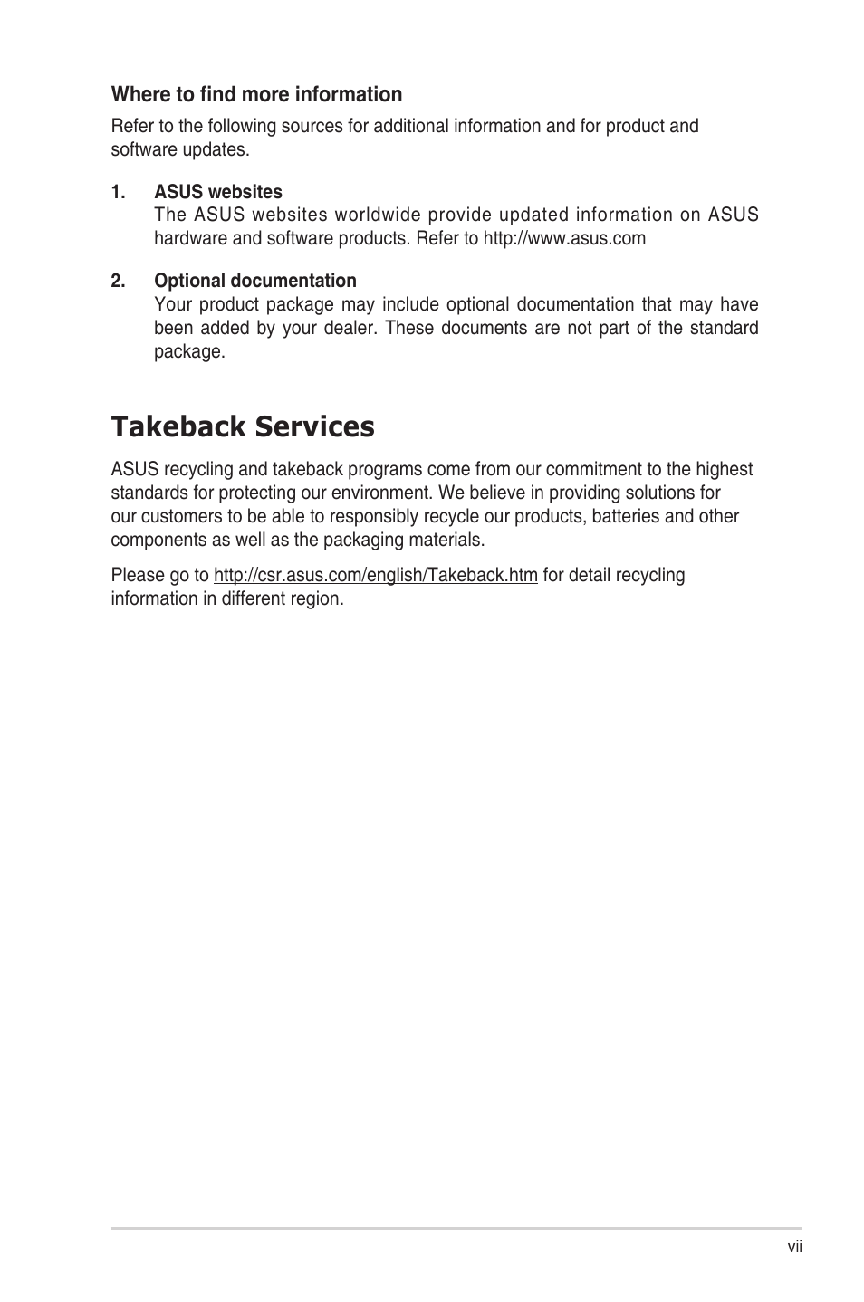 Takeback services | Asus VN279Q User Manual | Page 7 / 30