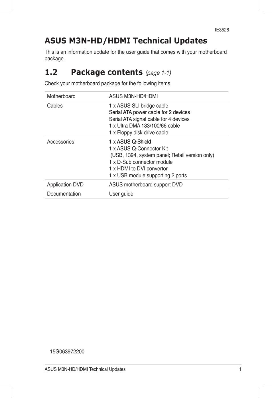 Asus M3N-HD HDMI User Manual | 1 page