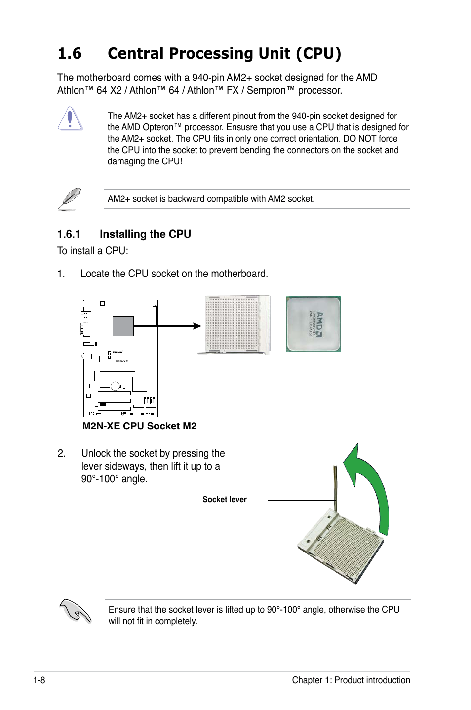 6 central processing unit (cpu), 1 installing the cpu | Asus M2N-XE User Manual | Page 20 / 90