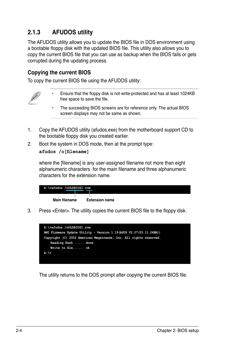 3 afudos utility, Copying the current bios | Asus M2N-XE User Manual | Page 46 / 90