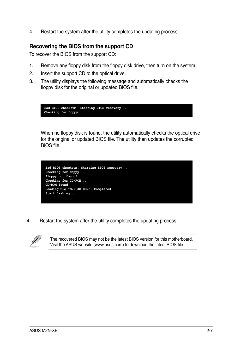 Recovering the bios from the support cd | Asus M2N-XE User Manual | Page 49 / 90