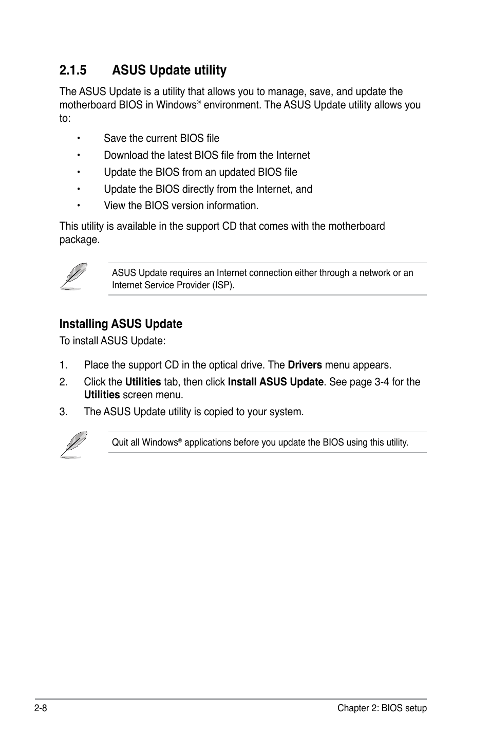 5 asus update utility, Installing asus update | Asus M2N-XE User Manual | Page 50 / 90