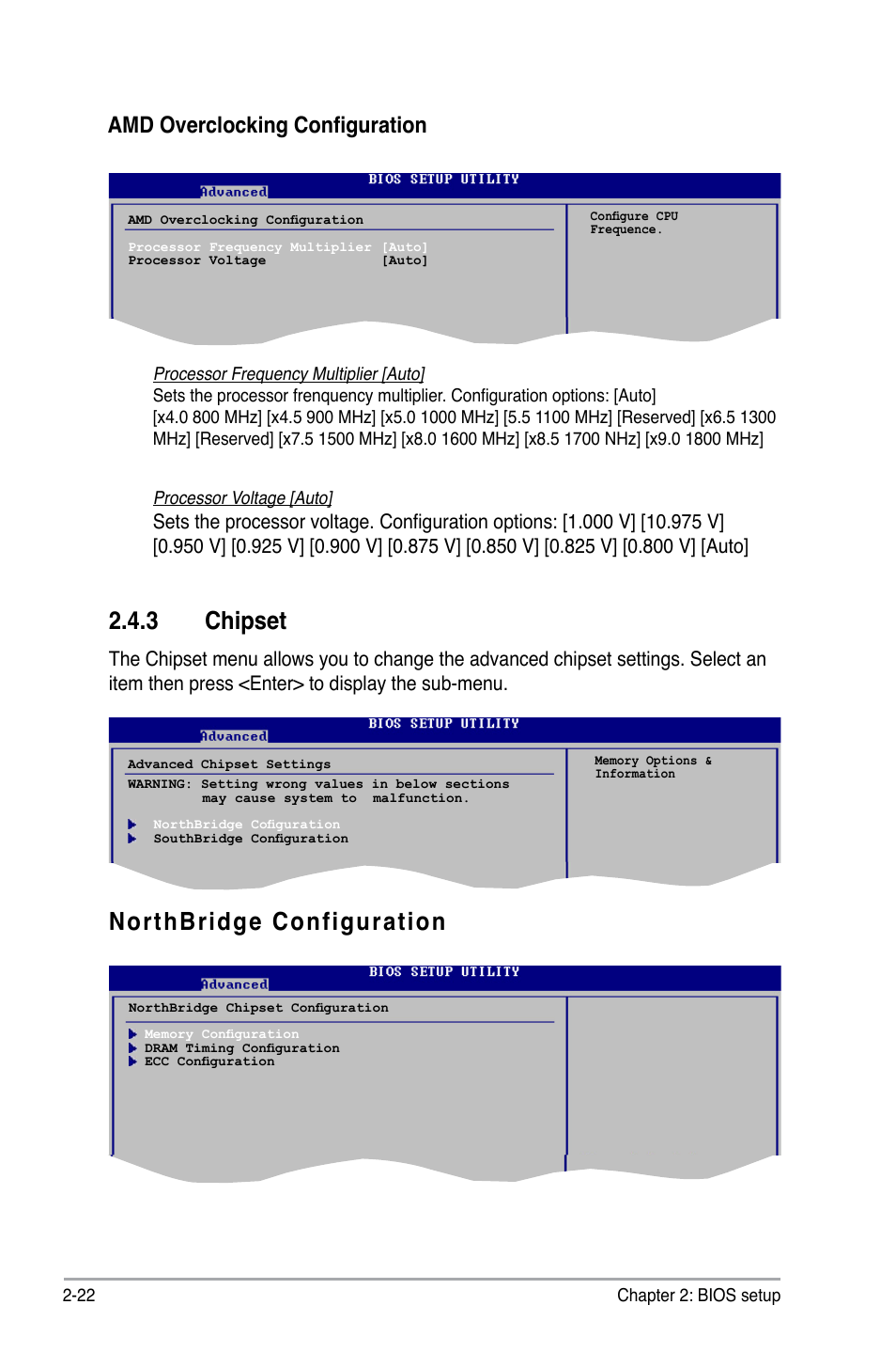 Northbridge configuration 2.4.3 chipset, Amd overclocking configuration | Asus M2N-XE User Manual | Page 64 / 90