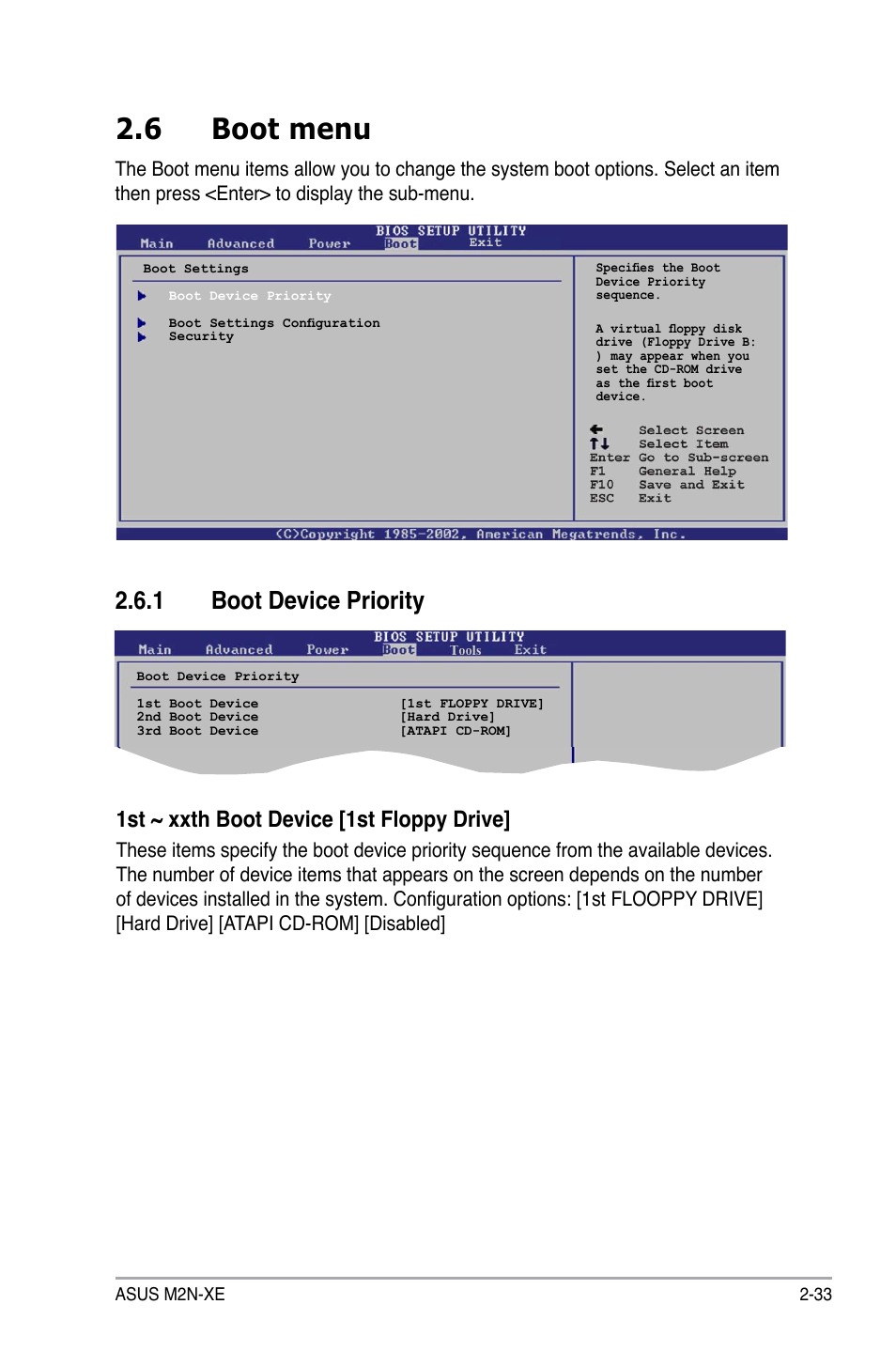6 boot menu, 1 boot device priority, 1st ~ xxth boot device [1st floppy drive | Asus M2N-XE User Manual | Page 75 / 90