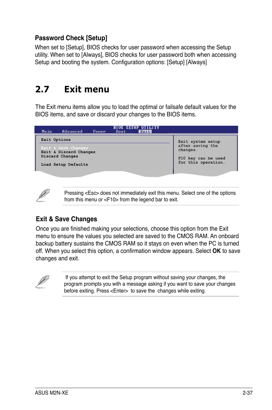 7 exit menu, Password check [setup, Exit & save changes | Asus M2N-XE User Manual | Page 79 / 90