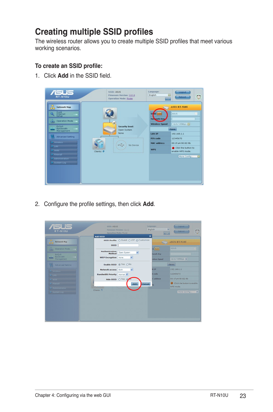 Creating multiple ssid profiles | Asus RT-N10U User Manual | Page 23 / 60