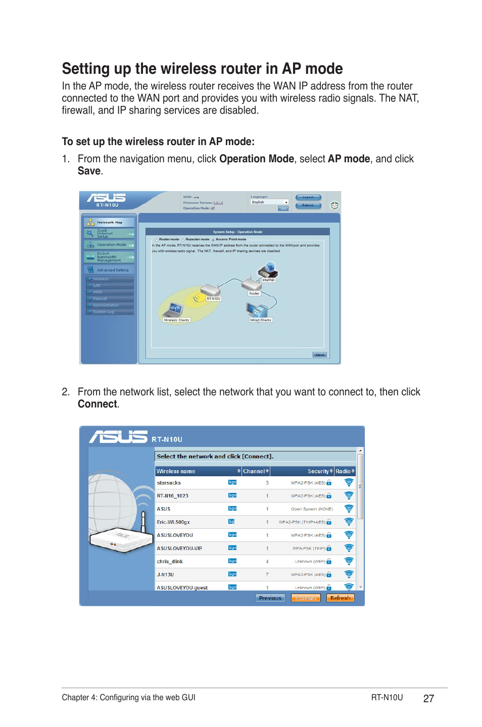 Setting up the wireless router in ap mode | Asus RT-N10U User Manual | Page 27 / 60