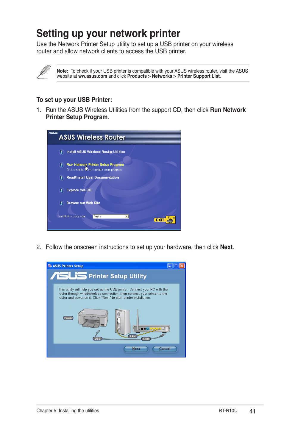 Setting up your network printer | Asus RT-N10U User Manual | Page 41 / 60