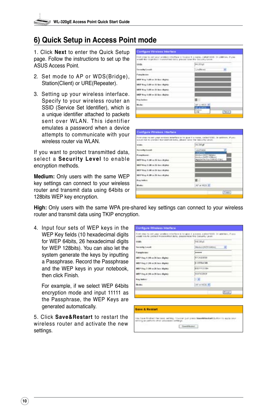 6) quick setup in access point mode | Asus WL-320gE User Manual | Page 12 / 20