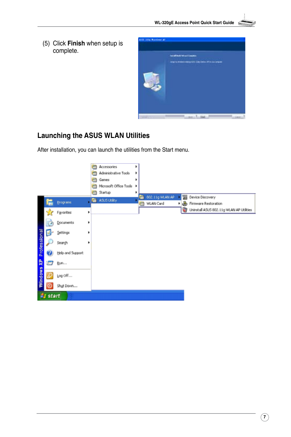 Launching the asus wlan utilities | Asus WL-320gE User Manual | Page 9 / 20