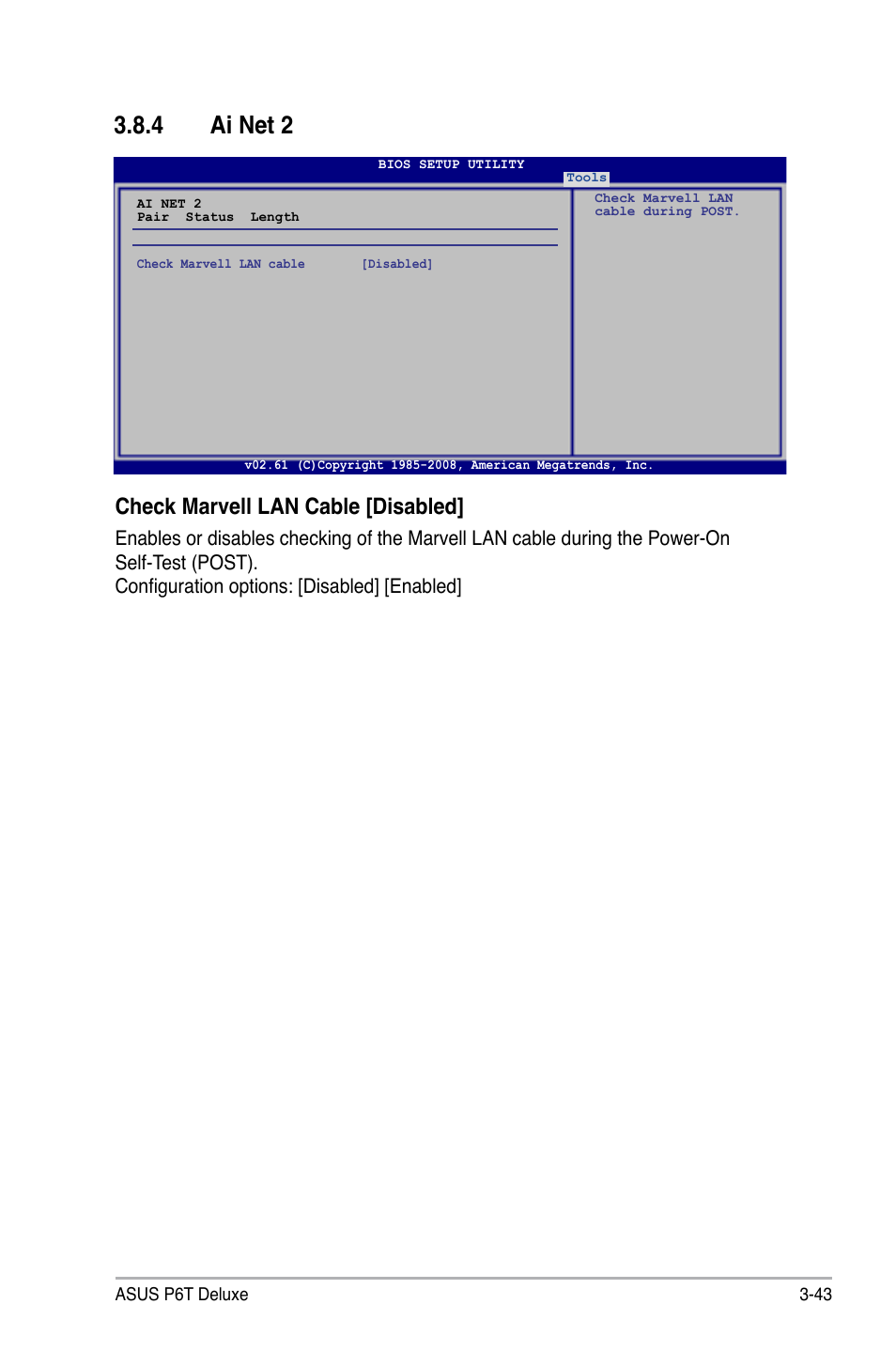 4 ai net 2, Ai net 2 -43, Check marvell lan cable [disabled | Asus P6T Deluxe User Manual | Page 113 / 196