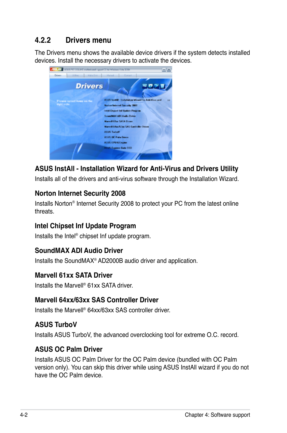 2 drivers menu, Drivers menu -2 | Asus P6T Deluxe User Manual | Page 118 / 196