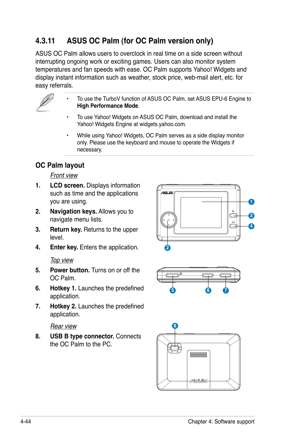 11 asus oc palm (for oc palm version only), 11 asus oc palm (for oc palm version only) -44, Oc palm layout | Asus P6T Deluxe User Manual | Page 160 / 196