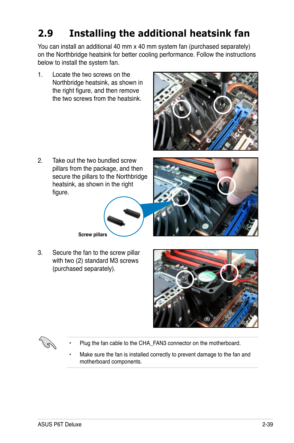 9 installing the additional heatsink fan, Installing the additional heatsink fan -39 | Asus P6T Deluxe User Manual | Page 65 / 196