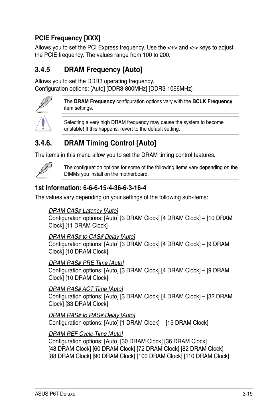 5 dram frequency [auto, Dram timing control [auto, Dram frequency -19 | Dram timing control -19 | Asus P6T Deluxe User Manual | Page 89 / 196