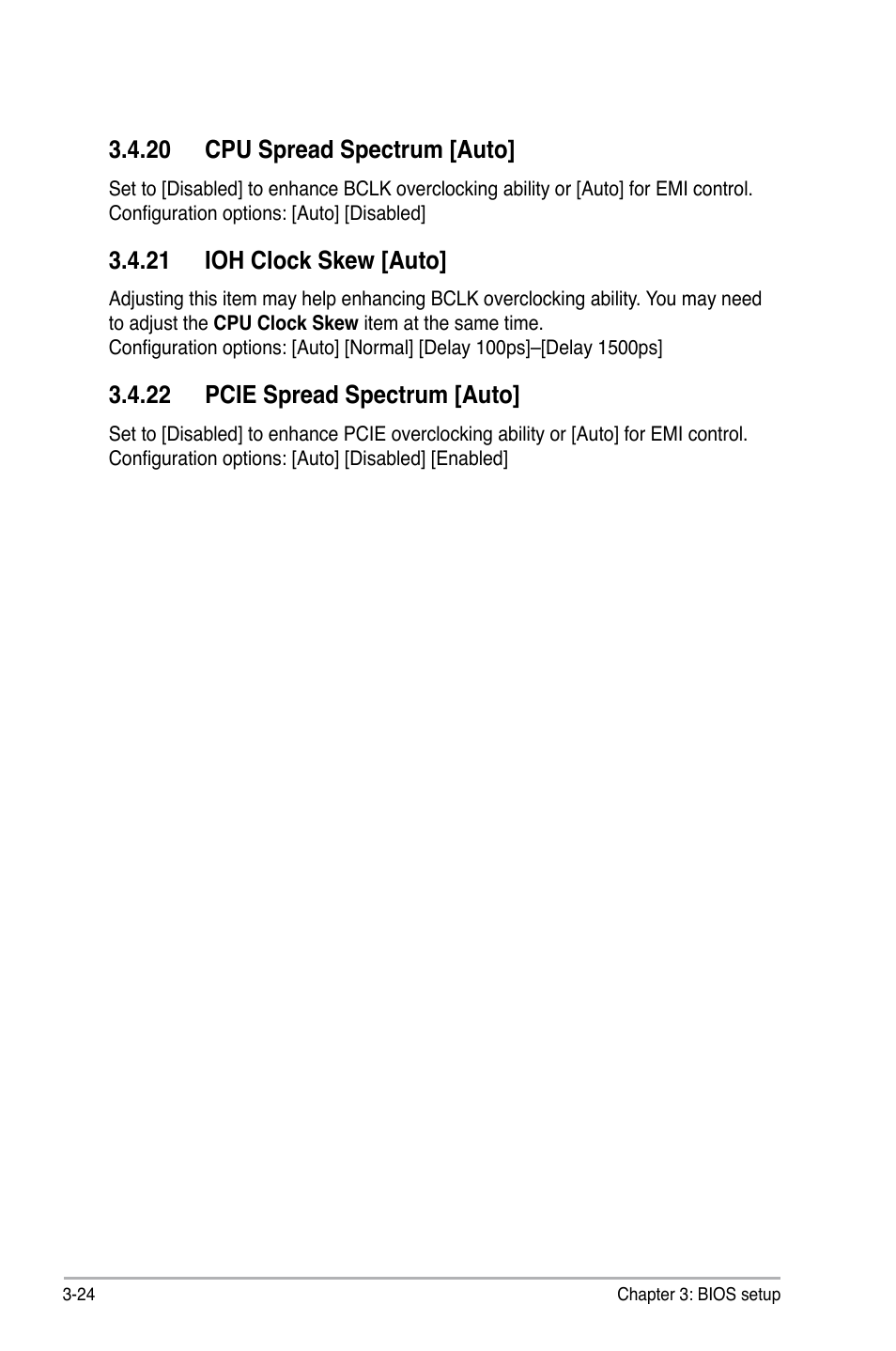 20 cpu spread spectrum [auto, 21 ioh clock skew [auto, 22 pcie spread spectrum [auto | Asus P6T Deluxe User Manual | Page 94 / 196