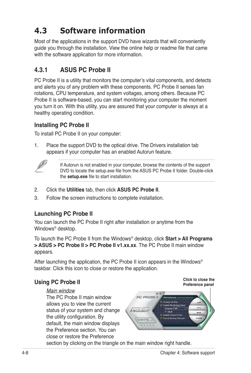 3 software information, 1 asus pc probe ii | Asus P7P55 WS SUPERCOMPUTER User Manual | Page 116 / 156