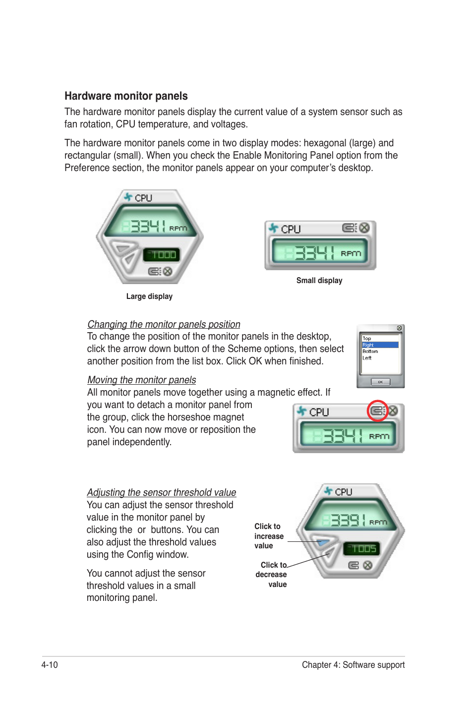 Hardware monitor panels | Asus P7P55 WS SUPERCOMPUTER User Manual | Page 118 / 156
