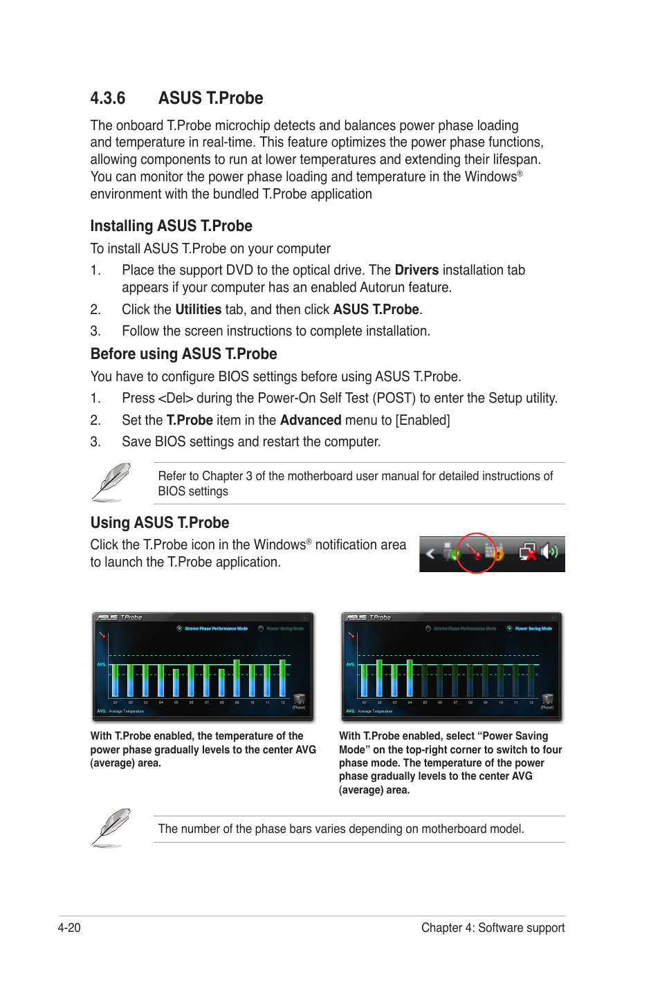 6 asus t.probe, Installing asus t.probe, Before using asus t.probe | Using asus t.probe | Asus P7P55 WS SUPERCOMPUTER User Manual | Page 128 / 156