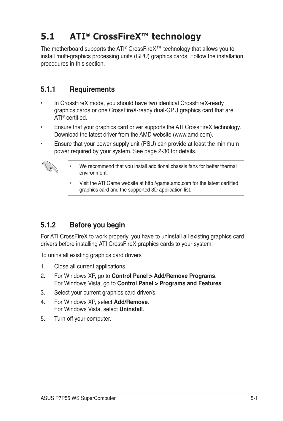 1 ati, Crossfirex™ technology, 1 requirements | 2 before you begin | Asus P7P55 WS SUPERCOMPUTER User Manual | Page 145 / 156