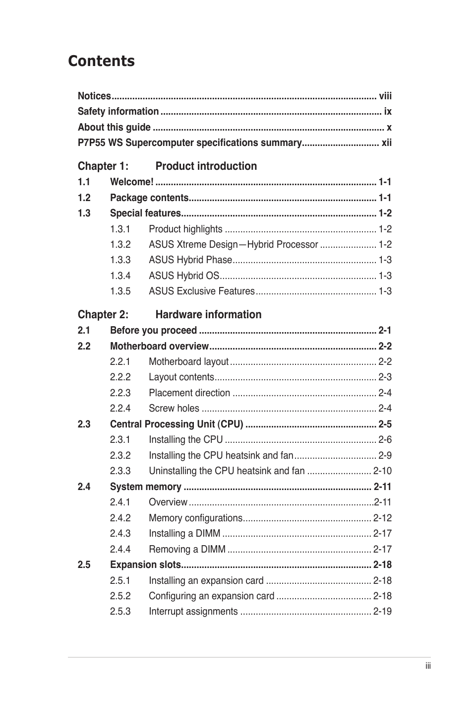 Asus P7P55 WS SUPERCOMPUTER User Manual | Page 3 / 156