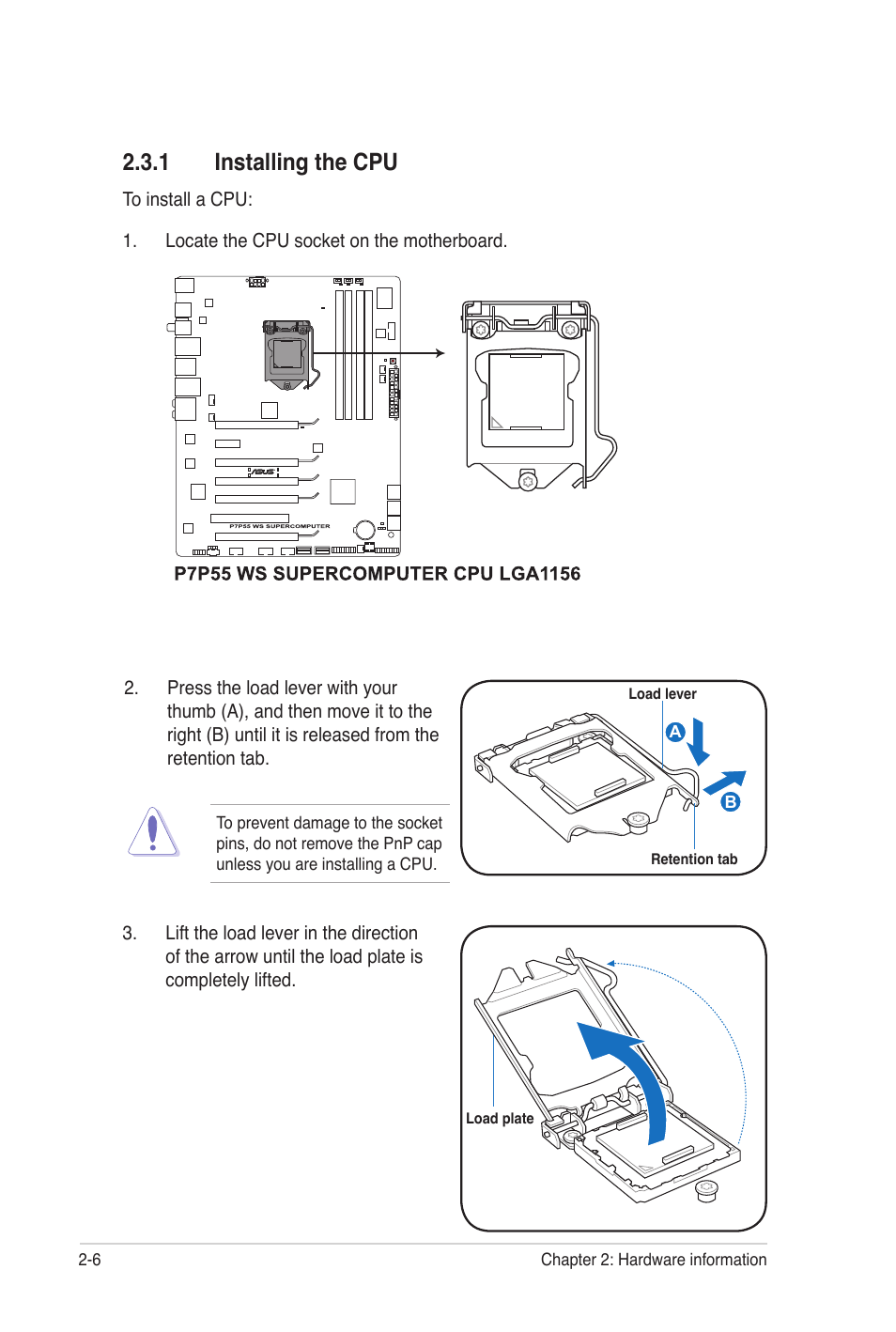 1 installing the cpu | Asus P7P55 WS SUPERCOMPUTER User Manual | Page 30 / 156