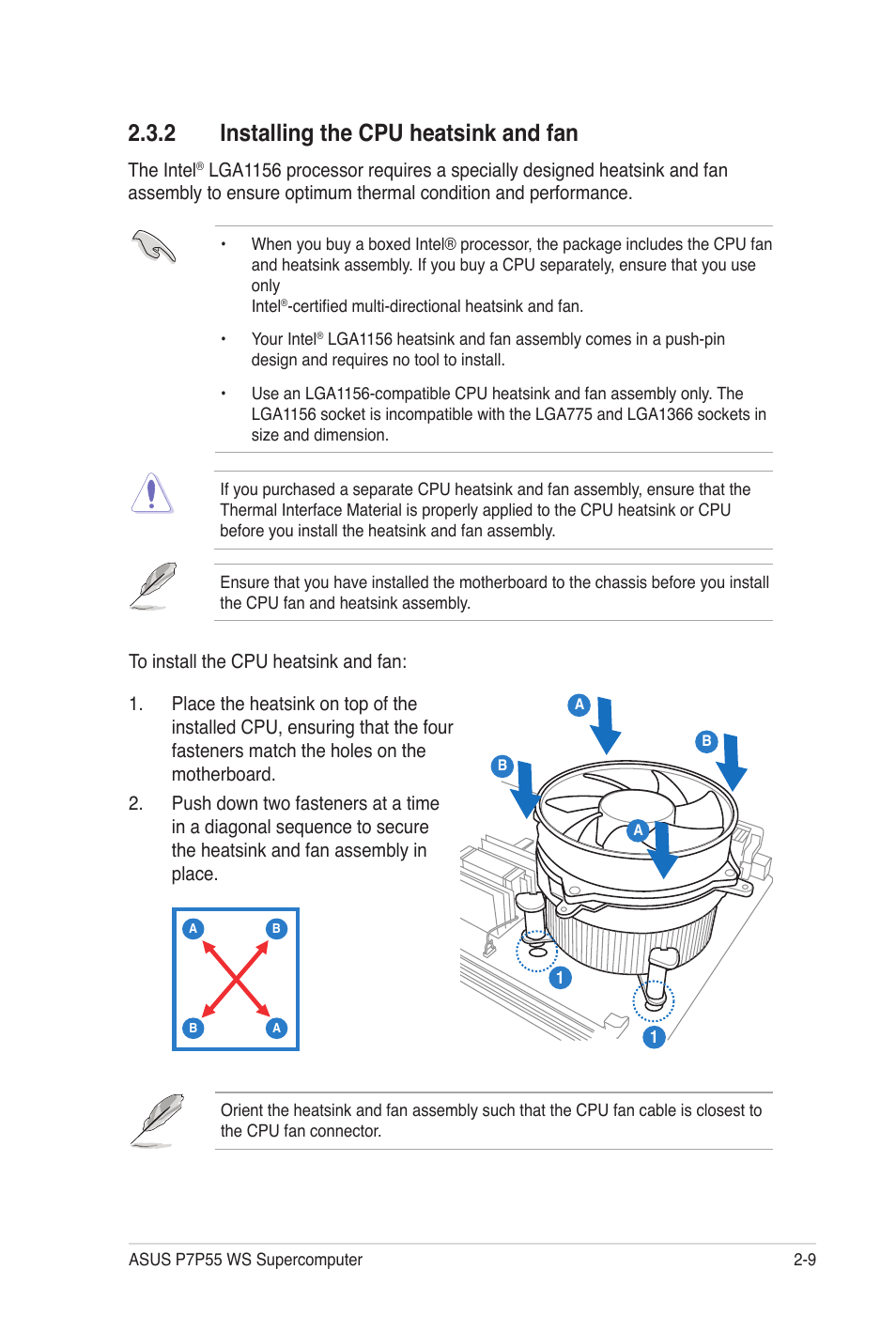 2 installing the cpu heatsink and fan | Asus P7P55 WS SUPERCOMPUTER User Manual | Page 33 / 156