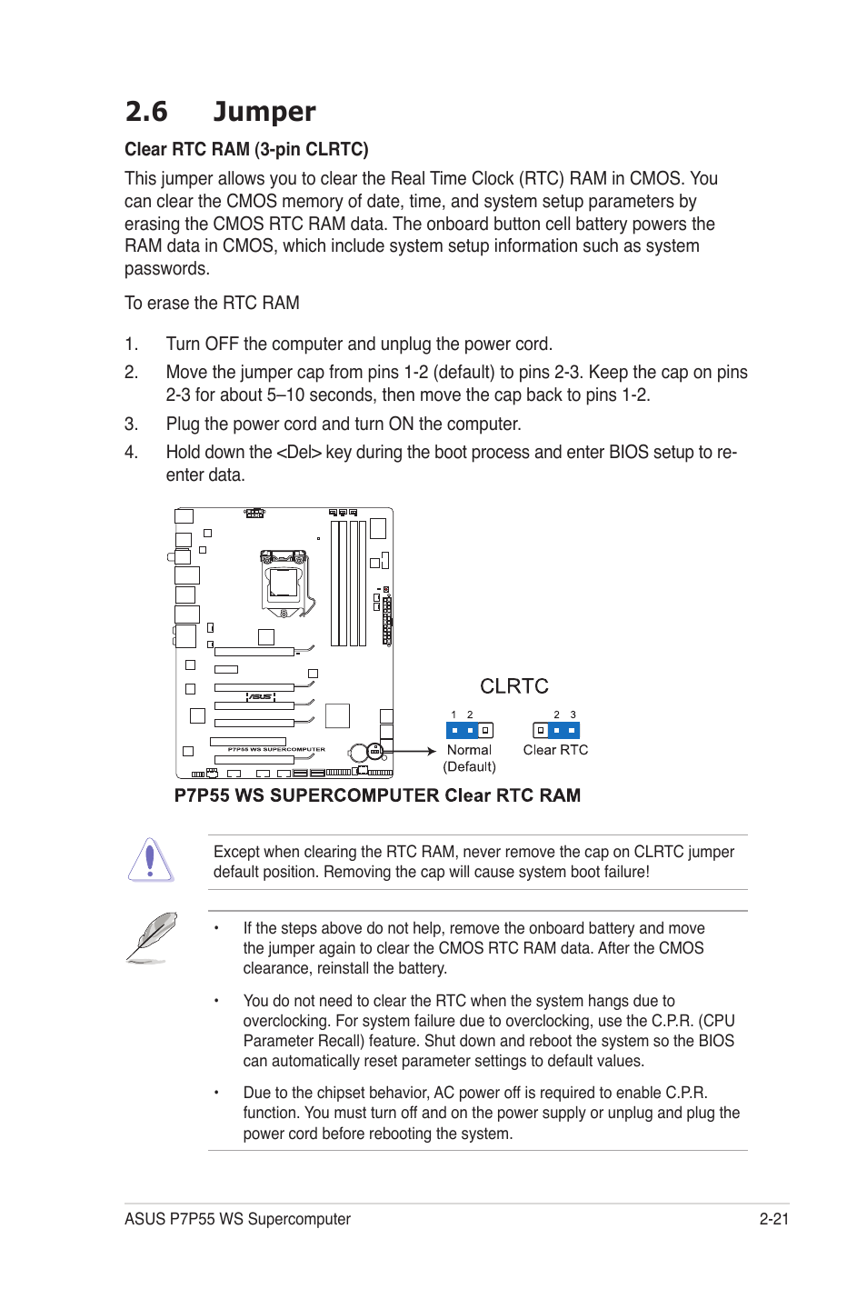 6 jumper | Asus P7P55 WS SUPERCOMPUTER User Manual | Page 45 / 156