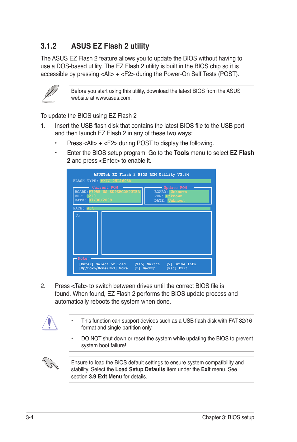 2 asus ez flash 2 utility | Asus P7P55 WS SUPERCOMPUTER User Manual | Page 68 / 156