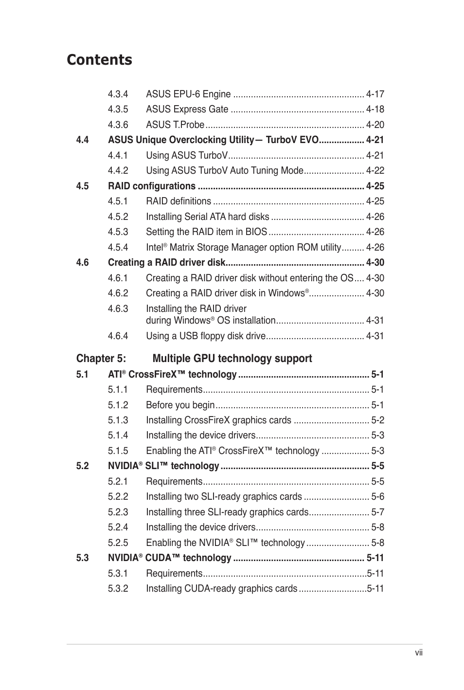 Asus P7P55 WS SUPERCOMPUTER User Manual | Page 7 / 156