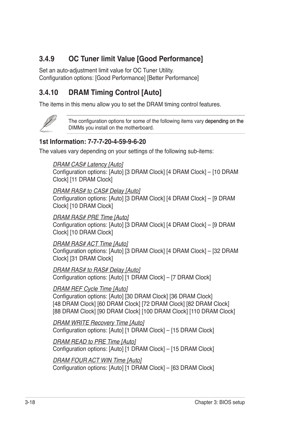 9 oc tuner limit value [good performance, 10 dram timing control [auto | Asus P7P55 WS SUPERCOMPUTER User Manual | Page 82 / 156