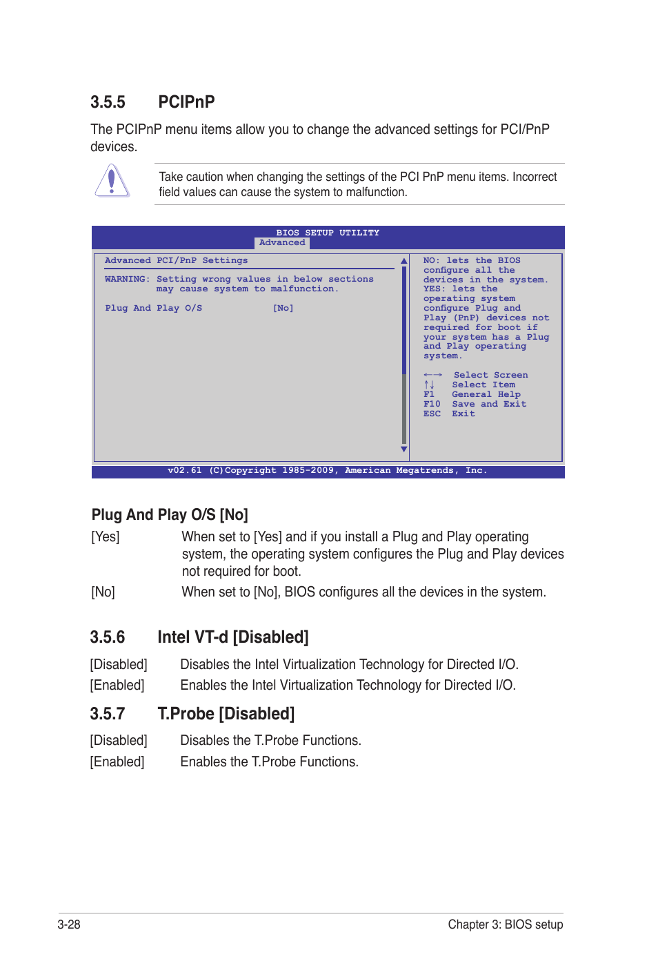 5 pcipnp, 6 intel vt-d [disabled, 7 t.probe [disabled | Plug and play o/s [no | Asus P7P55 WS SUPERCOMPUTER User Manual | Page 92 / 156