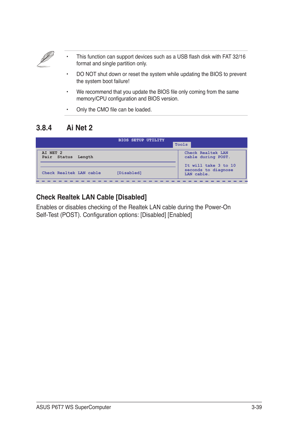 4 ai net 2, Ai net 2 -39, Check realtek lan cable [disabled | Asus P6T7 WS SuperComputer User Manual | Page 105 / 184