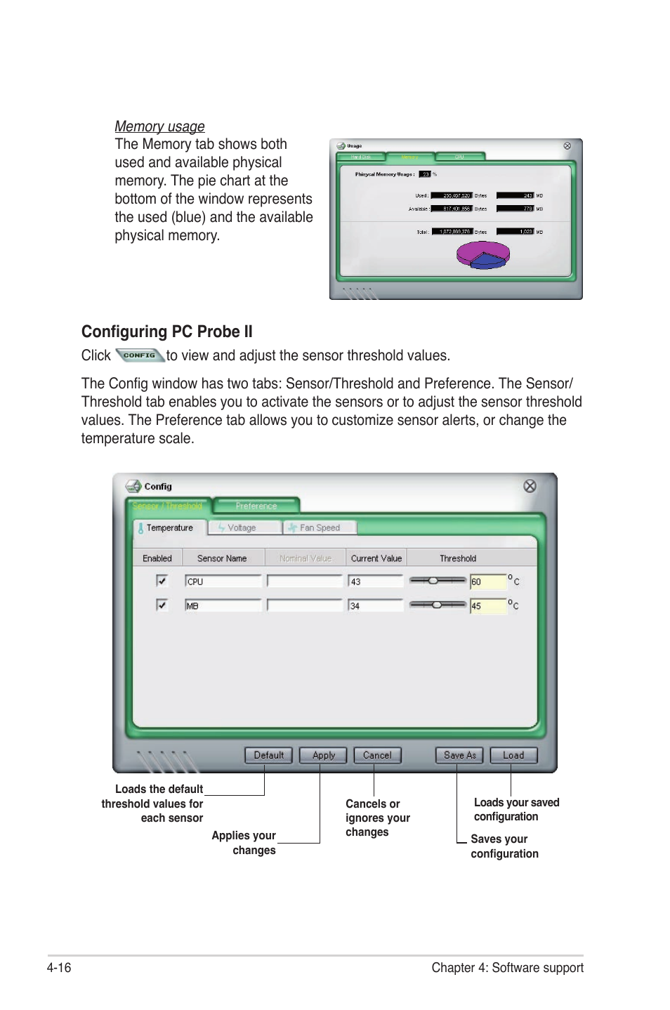 Configuring pc probe ii | Asus P6T7 WS SuperComputer User Manual | Page 124 / 184