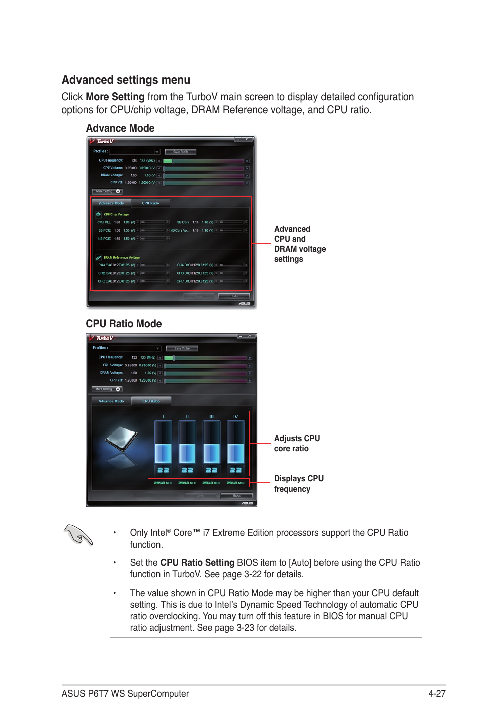 Advanced settings menu | Asus P6T7 WS SuperComputer User Manual | Page 135 / 184