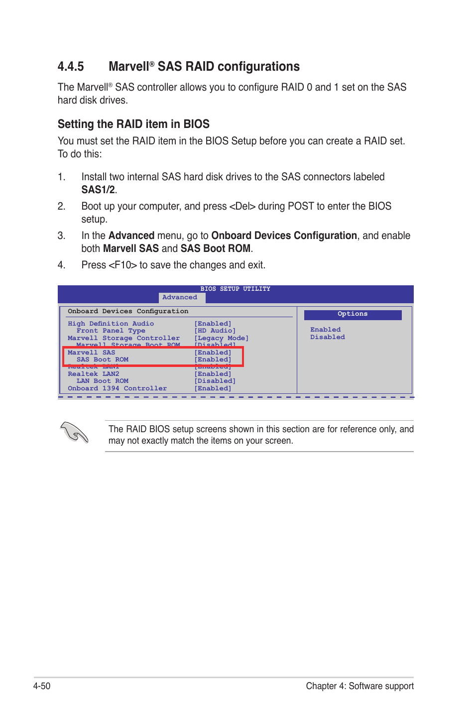 5 marvell® sas raid configurations, Marvell, Sas raid configurations -50 | 5 marvell, Sas raid configurations, Setting the raid item in bios, The marvell | Asus P6T7 WS SuperComputer User Manual | Page 158 / 184