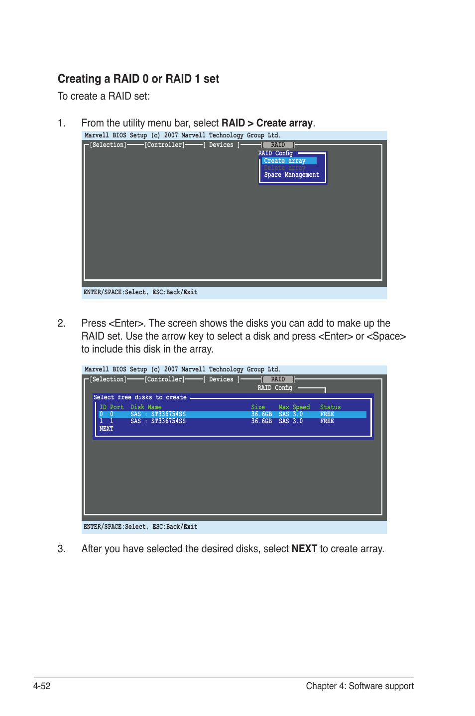 Creating a raid 0 or raid 1 set | Asus P6T7 WS SuperComputer User Manual | Page 160 / 184