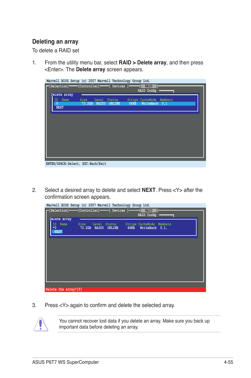 Deleting an array | Asus P6T7 WS SuperComputer User Manual | Page 163 / 184