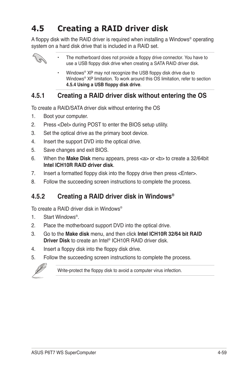 5 creating a raid driver disk, 2 creating a raid driver disk in windows, Creating a raid driver disk -59 | Creating a raid driver disk in windows | Asus P6T7 WS SuperComputer User Manual | Page 167 / 184