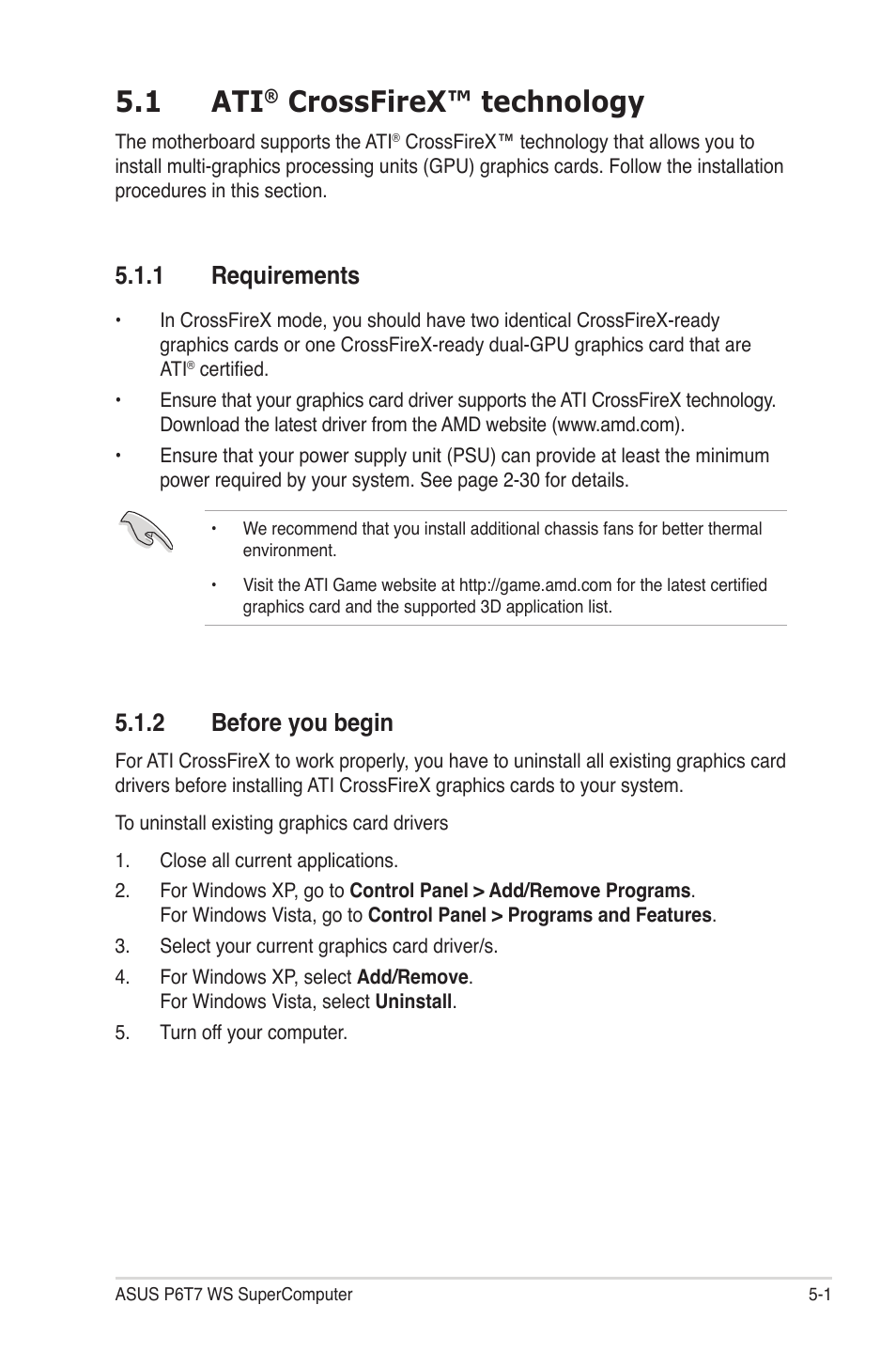 1 ati® crossfirex™ technology, 1 requirements, 2 before you begin | Crossfirex™ technology -1, Requirements -1, Before you begin -1, 1 ati, Crossfirex™ technology | Asus P6T7 WS SuperComputer User Manual | Page 173 / 184