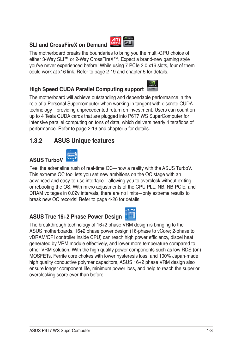 2 asus unique features, Asus unique features -3 | Asus P6T7 WS SuperComputer User Manual | Page 19 / 184