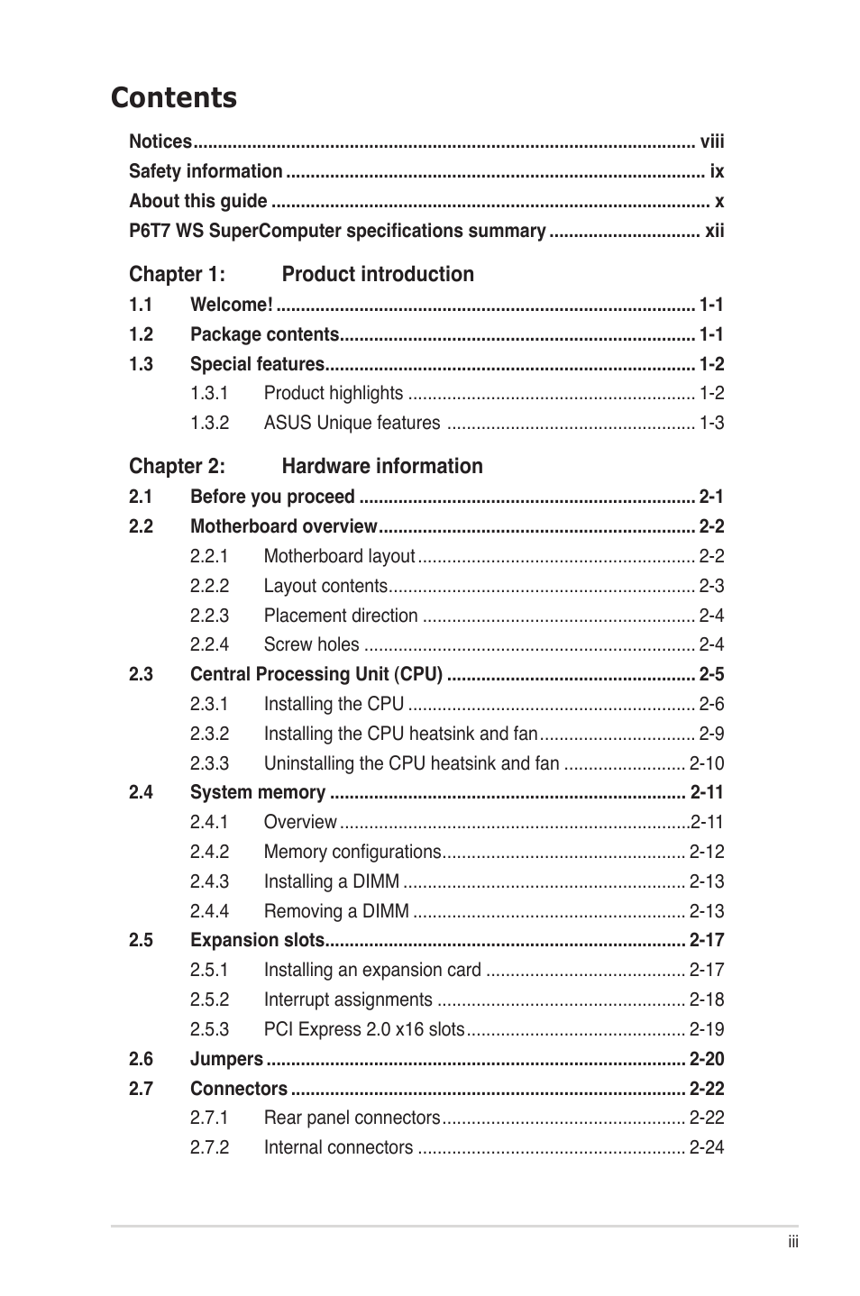 Asus P6T7 WS SuperComputer User Manual | Page 3 / 184